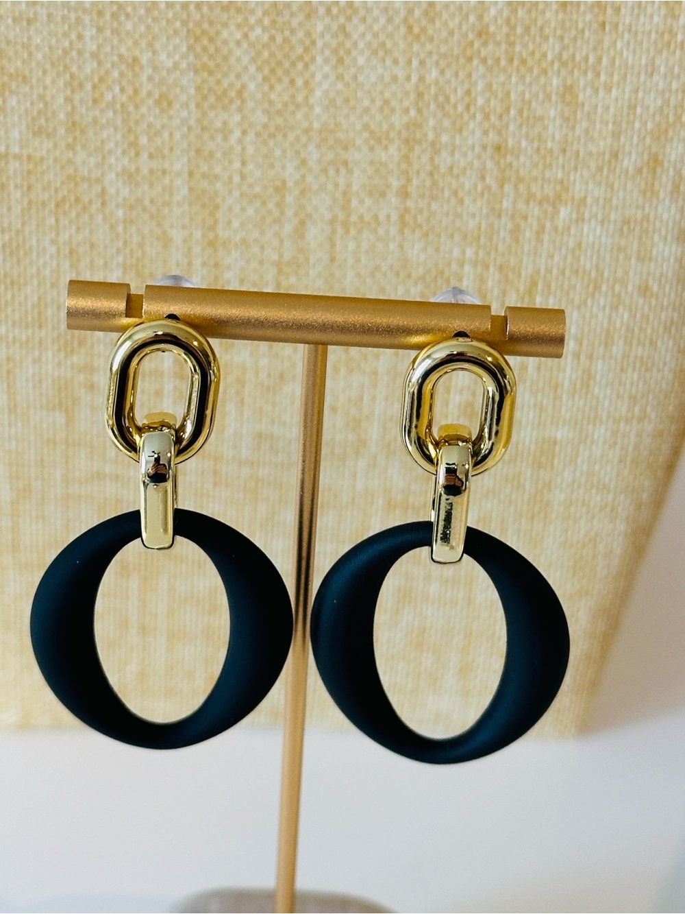 Fashion Jewelry Black and Gold Hoop Drop Earrings